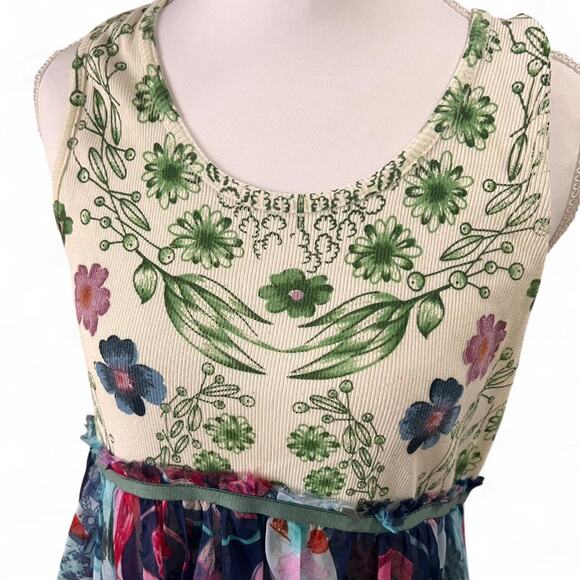 Custo Barcelona Women’s Floral Mixed Print Tank Top Boho Sheer Overlay Size M - Picture 3 of 6